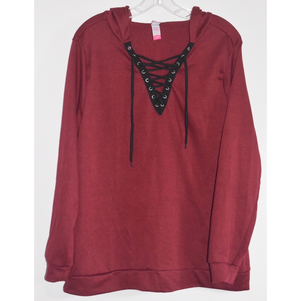 Maroon Lace-up Renaissance Hoodie XXL